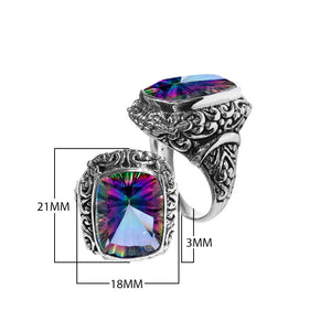 Sterling silver Woman London Blue Topaz Quartz ring with cushion-cut Quartz and Balinese carvings – wholesale jewelry