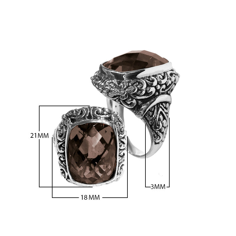 Sterling silver Woman London Blue Topaz Quartz ring with cushion-cut Quartz and Balinese carvings – wholesale jewelry
