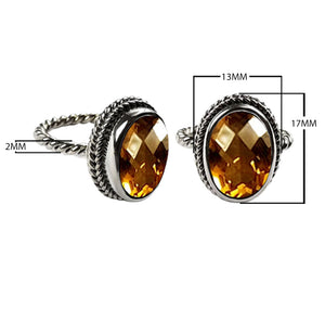 Sterling silver oval Lemon Quartz ring with faceted Quartz and rope bezel, wholesale jewelry from Indonesia.