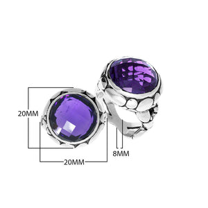 Wholesale sterling silver ring with round-cut Amethyst Quartz in a bold Balinese bezel design.