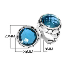 Wholesale sterling silver ring with round-cut Blue Topaz Quartz in a bold Balinese bezel design.