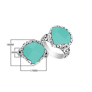 Wholesale sterling silver ring with Green Chalcedony Quartz Stones and Balinese scroll design