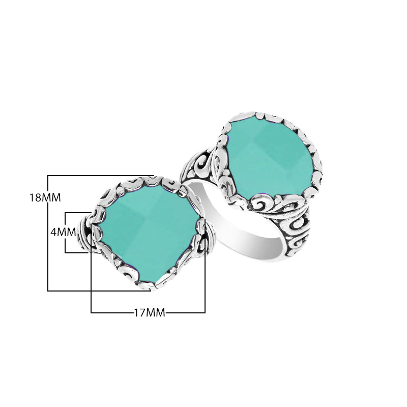 Wholesale sterling silver ring with Green Chalcedony Quartz Stones and Balinese scroll design