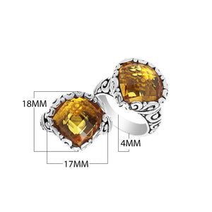 Wholesale sterling silver ring with Citrine Quartz double stones and Balinese scroll design