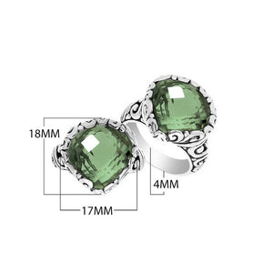 Wholesale sterling silver ring with Green Amethyst Quartz double stones and Balinese scroll design