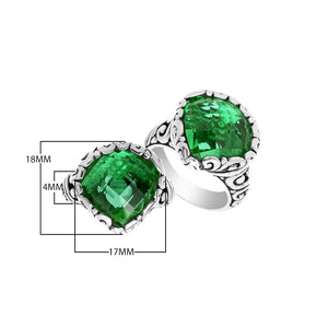 Wholesale sterling silver ring with Green Quartz double stones and Balinese scroll design