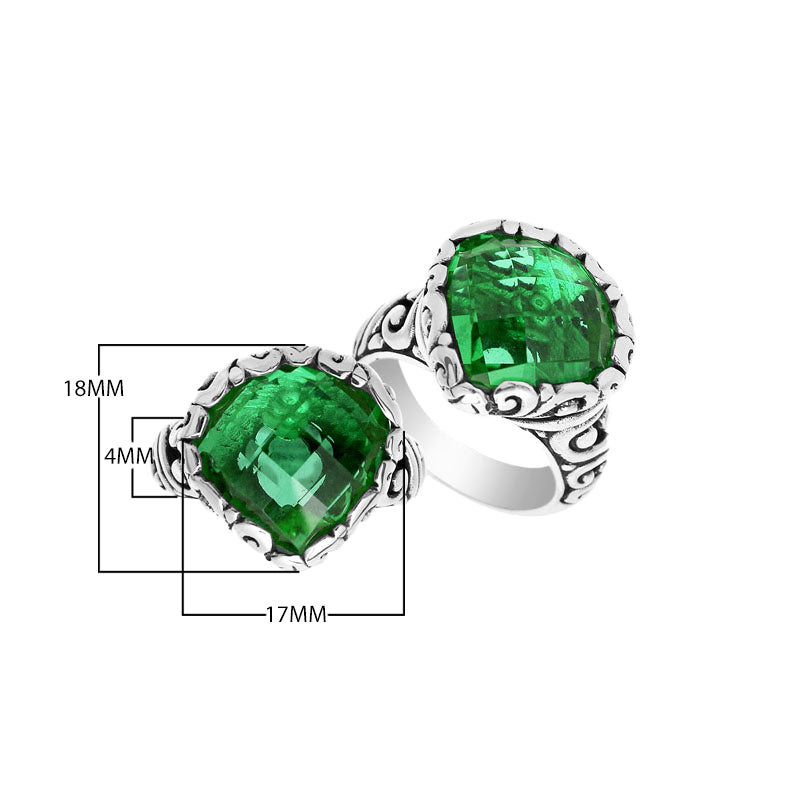 Wholesale sterling silver ring with Green Quartz double stones and Balinese scroll design
