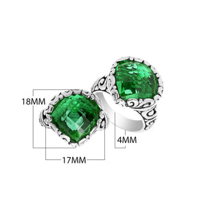 Wholesale sterling silver ring with Green Quartz double stones and Balinese scroll design