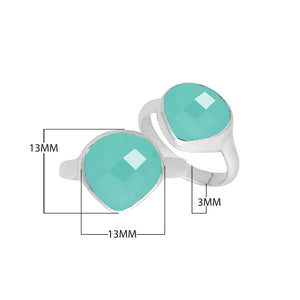 Wholesale sterling silver pear bezel double stone ring with Green Chalcedony Quartz