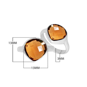 Wholesale sterling silver pear bezel double stone ring with Citrine Quartz