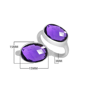 Wholesale sterling silver oval bezel double stone ring with Amethyst Quartz