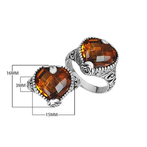 Handcrafted Citrine Quartz heart-cut sterling silver ring with ornate Balinese detailing