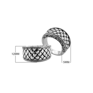 Wholesale Sterling Silver wide woven Balinese band ring with oxidized details and rope edges