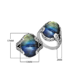 Wholesale Sterling Silver oval Labradorite cabochon ring with Balinese engraved band design