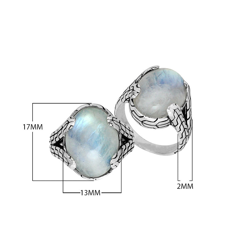 Wholesale Sterling Silver oval Rainbow Moonstone cabochon ring with Balinese engraved band design