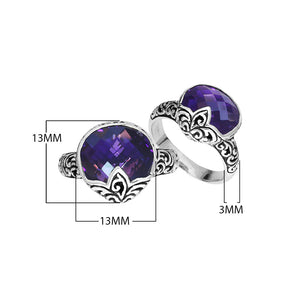 Wholesale Sterling Silver Amethyst Quartz faceted women’s ring with handcrafted silver band