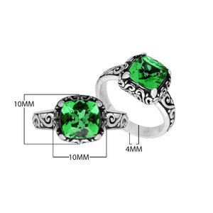 Wholesale Sterling Silver cushion-cut Green Quartz faceted women’s ring with Balinese scroll engraving