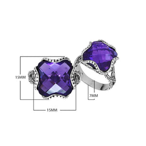Wholesale Sterling Silver fancy cross-shaped Amethyst Quartz faceted women’s ring with bead edge and floral detailing