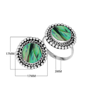Sterling Silver round shape ring with Abalone Shell and handcrafted Balinese beaded design
