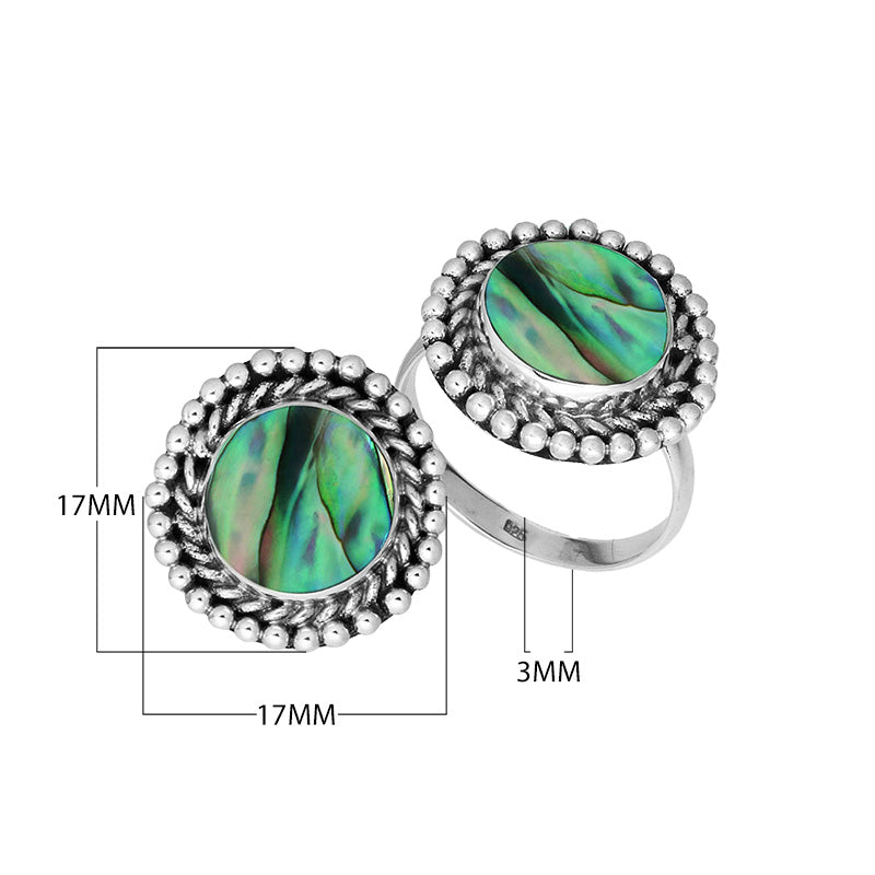 Sterling Silver round shape ring with Abalone Shell and handcrafted Balinese beaded design