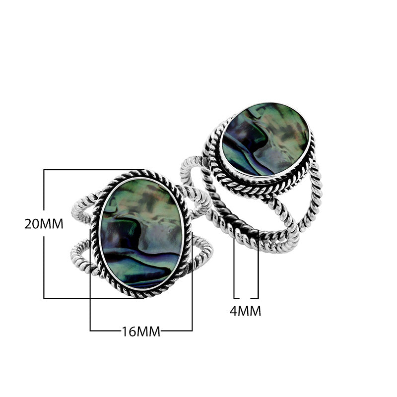 Sterling Silver oval shape ring with Abalone Shell and handcrafted Balinese rope design