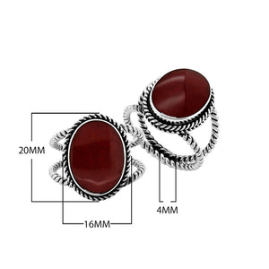 Sterling Silver oval shape ring with Red Coral and twisted Bali rope detailing