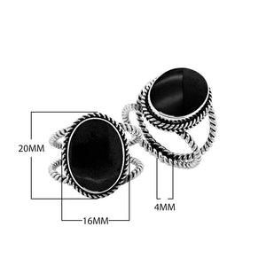 Sterling Silver oval shape ring with Black Shell and braided rope detailing