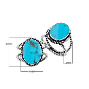 Sterling Silver oval shape ring with Turquoise Shell and braided rope detailing