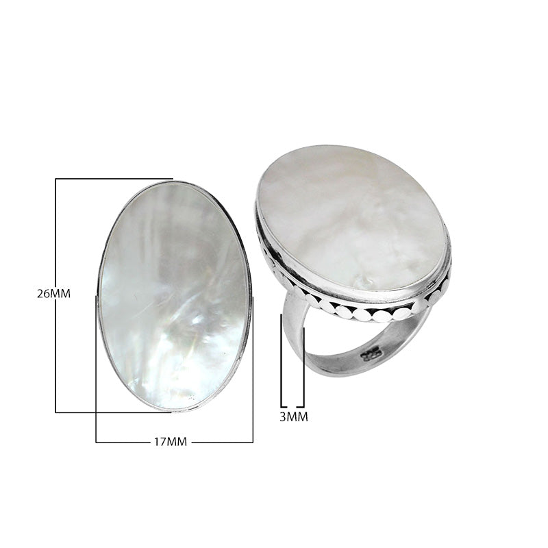 Sterling Silver Bold Oval Shape Designer Ring With Mother Of Pearl