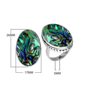 Sterling Silver Bold Oval Shape Designer Ring With Abalone Shell
