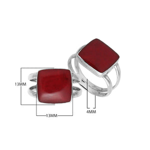 Sterling Silver Handcrafted Bold Square Shape Designer Ring With Red Coral