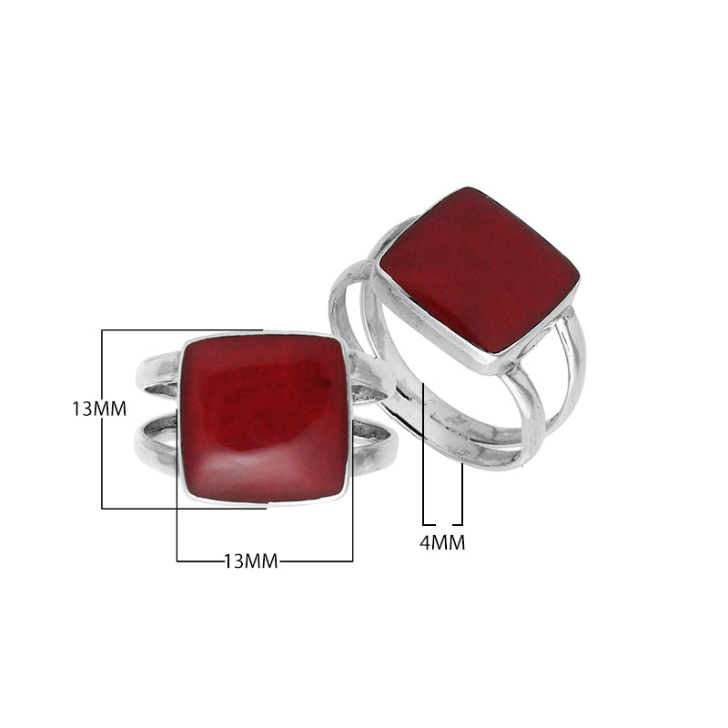 Sterling Silver Handcrafted Bold Square Shape Designer Ring With Red Coral