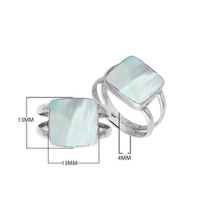 Sterling Silver Handcrafted Bold Square Shape Designer Ring With Mother Of Pearl