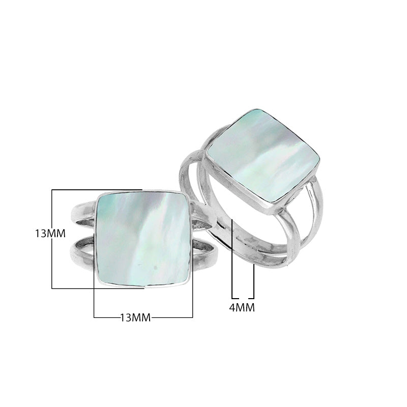 Sterling Silver Handcrafted Bold Square Shape Designer Ring With Mother Of Pearl