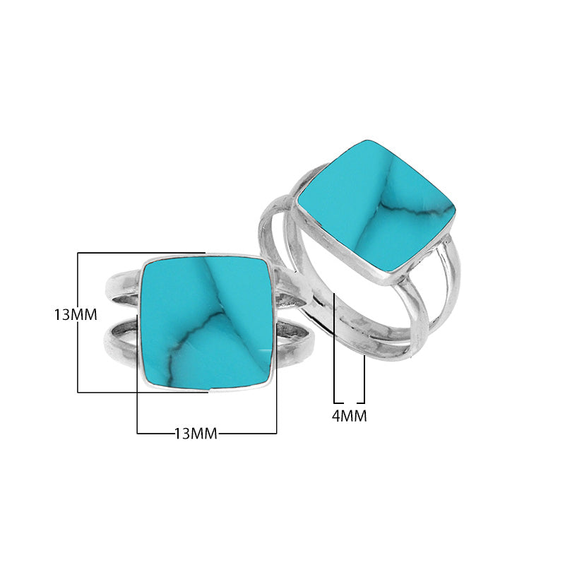 Sterling Silver Handcrafted Bold Square Shape Designer Ring With Turquoise Shell