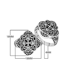 Sterling Silver Handcrafted Ornate Designer Square Shape Ring With Cubic Zircon