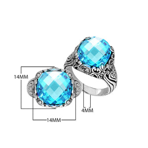 Sterling Silver Handcrafted Ornate Designer Ring With Blue Topaz Quartz