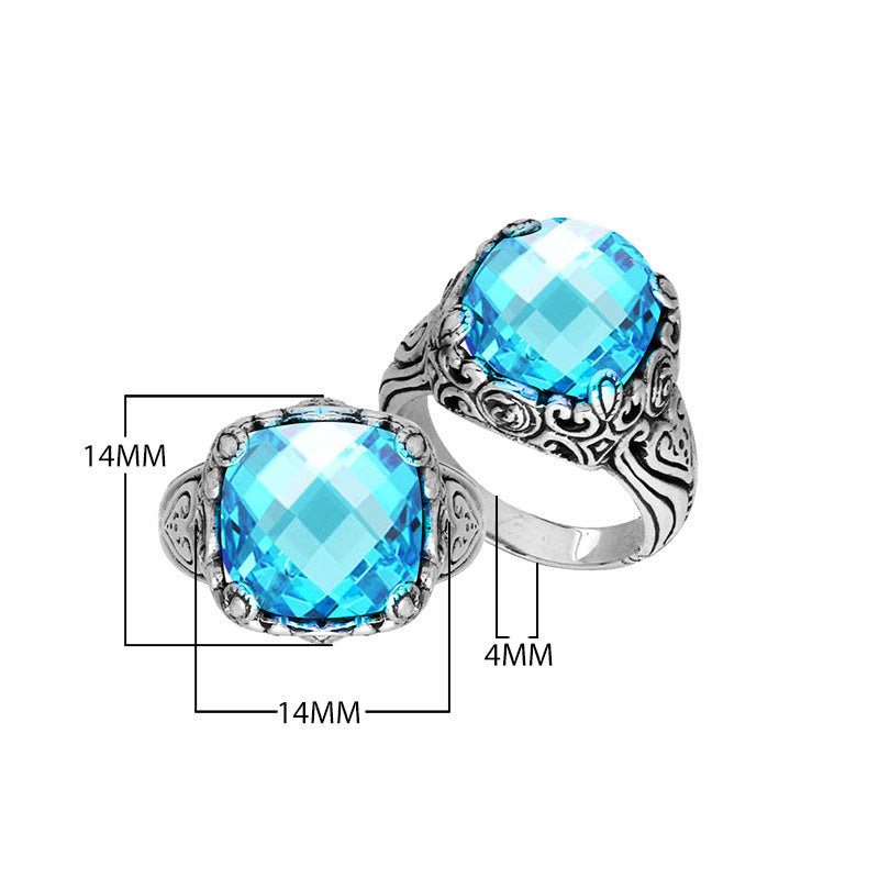 Sterling Silver Handcrafted Ornate Designer Ring With Blue Topaz Quartz
