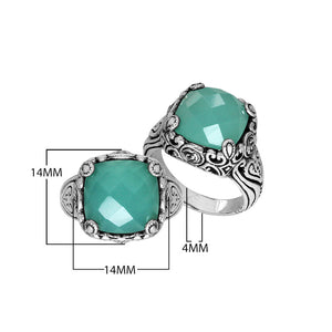 Sterling Silver Handcrafted Ornate Designer Ring With Green Chalcedony Quartz
