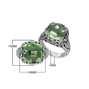 Sterling Silver Handcrafted Ornate Designer Ring With Green Amethyst Quartz
