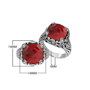 Sterling Silver Cushion Shape Ring with Ruby and Balinese pattern