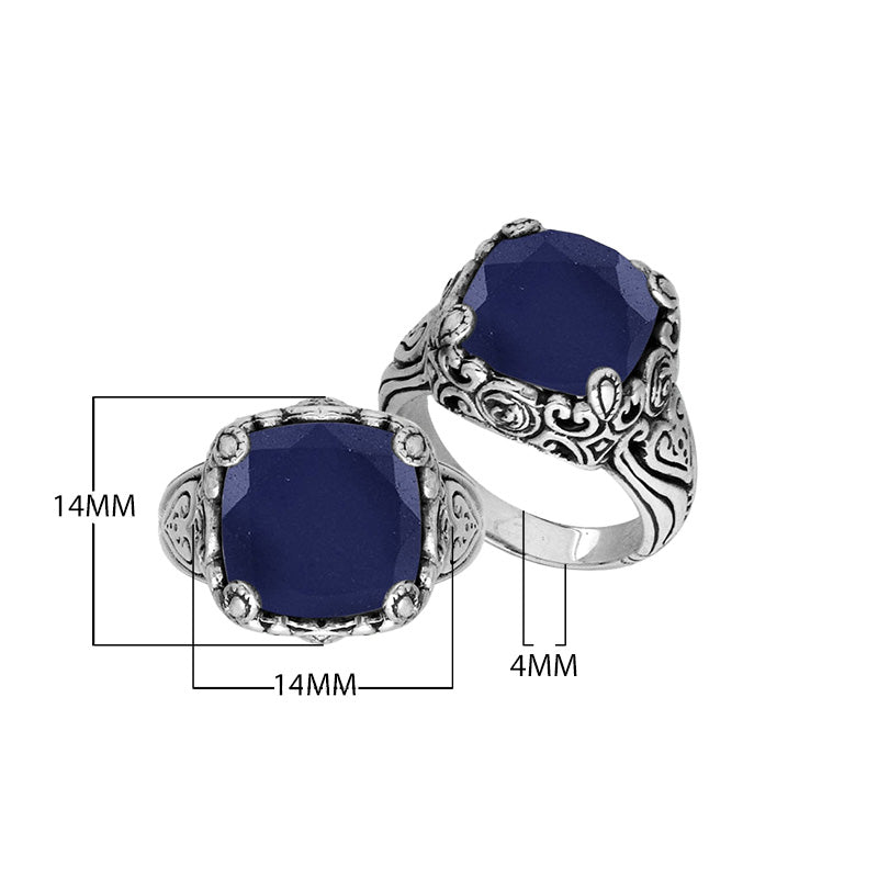 Sterling Silver ornate statement ring with Blue Sapphire and intricate Bali-inspired detailing.