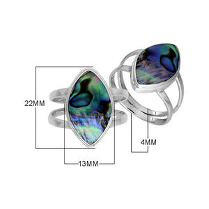Sterling Silver Marquise Shape Statement Ring With Abalone Shell In Modern Balinese Design