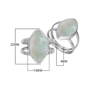 Sterling Silver Marquise Shape Statement Ring With Mother Of Pearl In Modern Balinese Design