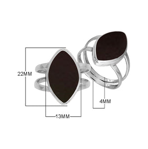 Sterling Silver Marquise Shape Statement Ring With Black Shell In Modern Balinese Design
