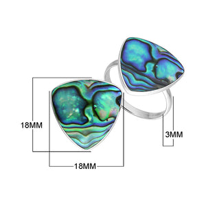 Sterling Silver Triangle Shape Statement Ring With Abalone Shell In Modern Balinese Design