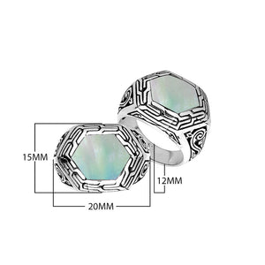 Sterling Silver Hexagon Shape Designer Statement Ring With Mother Of Pearl For Wholesale