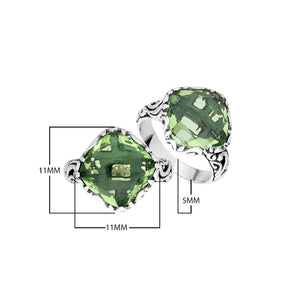 Sterling Silver Cushion Shape Designer Statement Ring With Green Amethyst Quartz For Wholesale