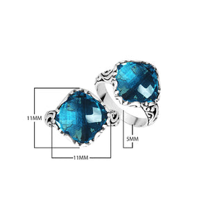 Sterling Silver Cushion Shape Designer Statement Ring With London Blue Topaz Quartz For Wholesale