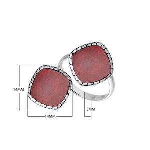 Sterling Silver Cushion Shape Designer Statement Ring With Red Coral For Wholesale